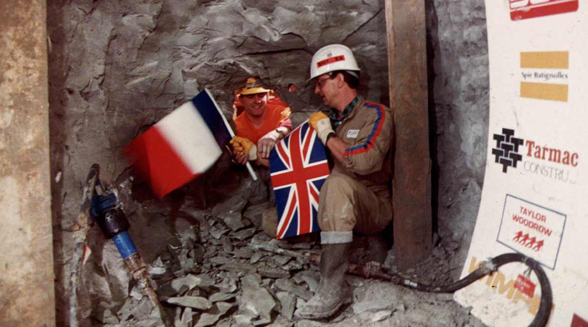 La jonction historique sous la Manche en 1990